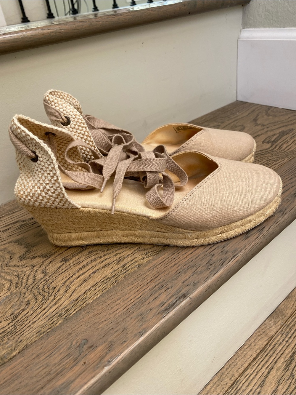Soludos Natural Canvas Espadrille Wedge Lace-Up Sandals